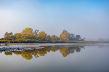 Image showing The cool autumn morning at the pond