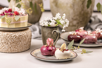 Image showing Still life of mousse cakes