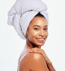 Image showing Body cream, beauty and skincare woman portrait in studio for dermatology, cosmetics and natural skin. Aesthetic model person with spa product for a healthy glow on back isolated on a white background