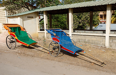 Image showing Pulled rickshaw in street of north madagascar.