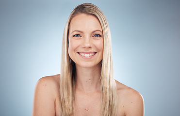 Image showing Portrait, beauty and skincare with a model woman in studio on a gray background for natural treatment. Face, skin and cosmetics with an attractive young female posing to promote antiaging or wellness