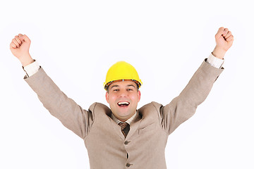 Image showing businessman with happy hands raised
