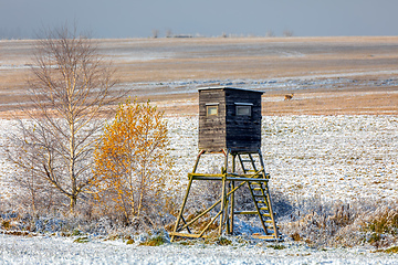 Image showing Wooden Hunters High Seat, hunting tower