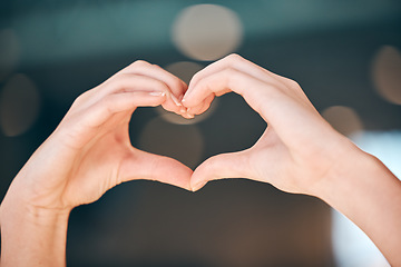 Image showing Heart sign with hands, love and emoji with care and connection with positive energy, kindness and wellness. People, symbol or icon with skin, health and peace, commitment and respect with romance