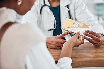 Image showing Sinus, pharmacy medicine and doctor with customer service, product advice or retail expert opinion. Pharmaceutical, allergy box and pharmacist, people or seller hands in medical and healthcare help