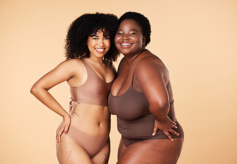 Image showing Body positivity, beauty women and isolated on studio background in skincare, self love and empowerment. Underwear, lingerie and diversity black people or international model with inclusion portrait