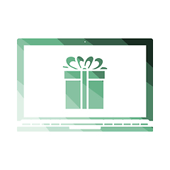 Image showing Laptop With Gift Box On Screen Icon