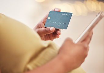 Image showing Pregnant, hands with phone and credit card for online shopping, fintech banking or payment. Pregnancy, digital retail and black woman with mobile smartphone for buying, paying or ecommerce online.