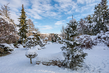 Image showing beautiful winter garden covered by snow