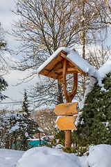 Image showing beautiful signpost in winter garden