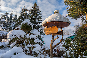 Image showing beautiful signpost in winter garden