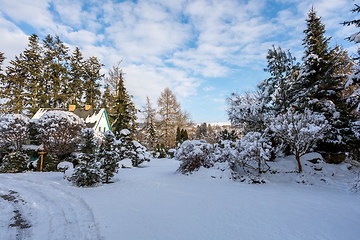 Image showing beautiful winter garden covered by snow