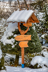 Image showing beautiful signpost in winter garden