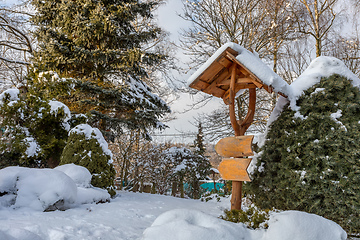 Image showing beautiful signpost in winter garden