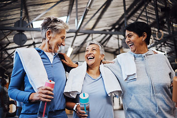 Image showing Sports, fitness and health with senior women for training, support and motivation. Retirement, wellness and exercise with group of friends in gym center for workout, cardio and happiness together