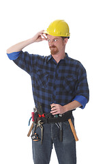 Image showing construction worker thinking 