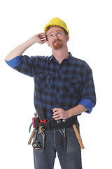 Image showing construction worker thinking 