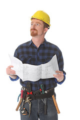 Image showing construction worker wonderfully looking up