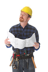 Image showing construction worker wonderfully looking up