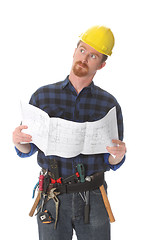 Image showing construction worker wonderfully looking up 