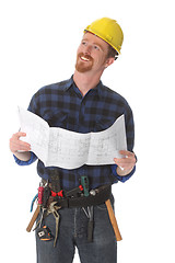 Image showing construction worker with architectural plans 