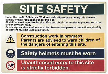 Image showing Vintage looking Site safety sign