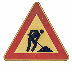 Image showing Vintage looking Road works sign isolated