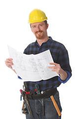 Image showing construction worker with architectural plans 