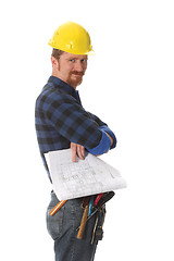 Image showing construction worker with architectural plans 