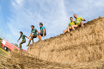 Image showing Athletes overcoming the hay osbtacle