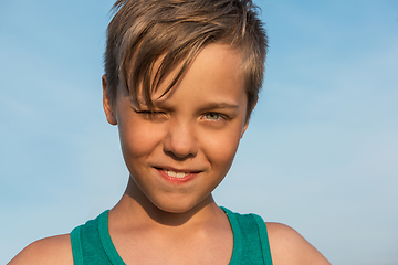 Image showing Closeup portrait of a boy in summer day.