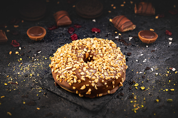 Image showing Still life of chocolate donut