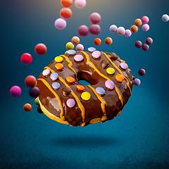 Image showing Flying delicious donut