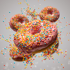 Image showing Flying sweet donuts with sprinkels