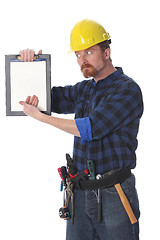 Image showing construction worker wonderfully looking on documents 