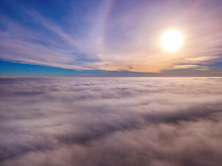 Image showing Aerial photo above the fog or white clouds