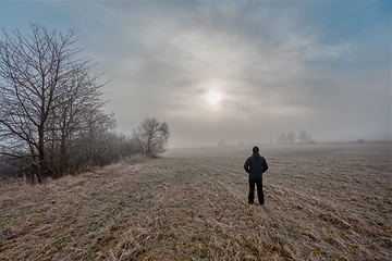 Image showing men silhouette in the fog