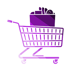 Image showing Shopping Cart With Bag Of Food Icon