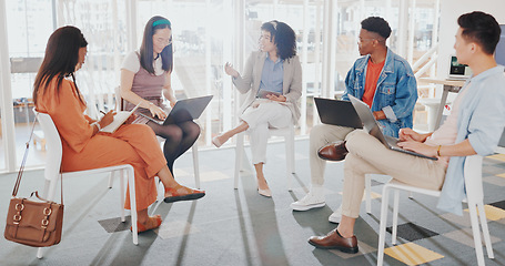 Image showing adult, black man, black woman, book, brainstorming, business, career, chicago, colleagues, communication, company, compliment, computer, conversation, coworker, coworkers, development, digital, discu