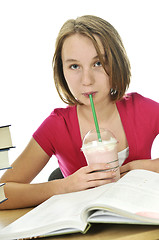 Image showing Teenage girl with milkshake