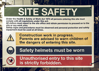 Image showing Vintage looking Site safety sign