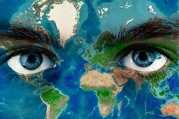 Image showing Earth continents painted on face concept