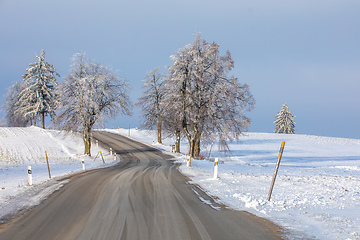 Image showing winter landscape with road in highland