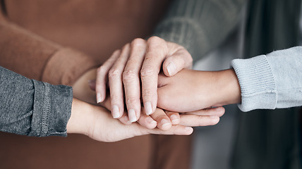 Image showing People, hands and care in trust for unity, collaboration or agreement together in solidarity. Hand of support group in teamwork, partnership or coordination for team success, community or achievement