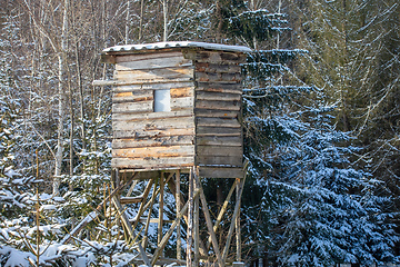 Image showing Winter hunting tower covered with snow