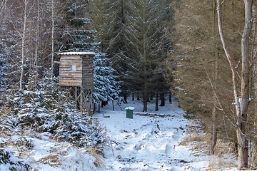 Image showing Winter hunting tower covered with snow