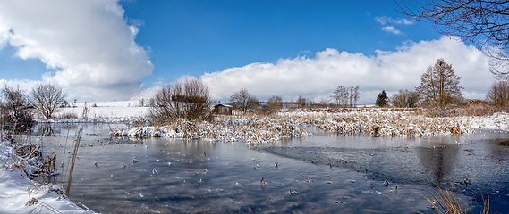 Image showing Beautiful winter rural landscape with pond