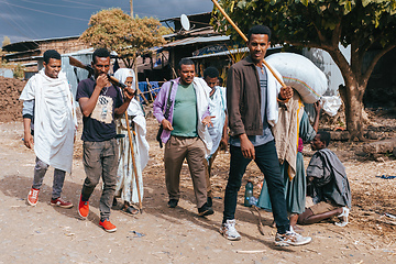 Image showing Ethiopian scout in group of man on street