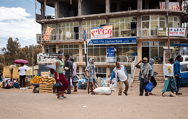 Image showing Ordinary peoples behind african Dashen bank, Ethiopia