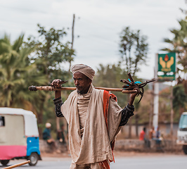 Image showing Old ethiopian farmer on the street of Adis Zemen, Ethiopia, Africa